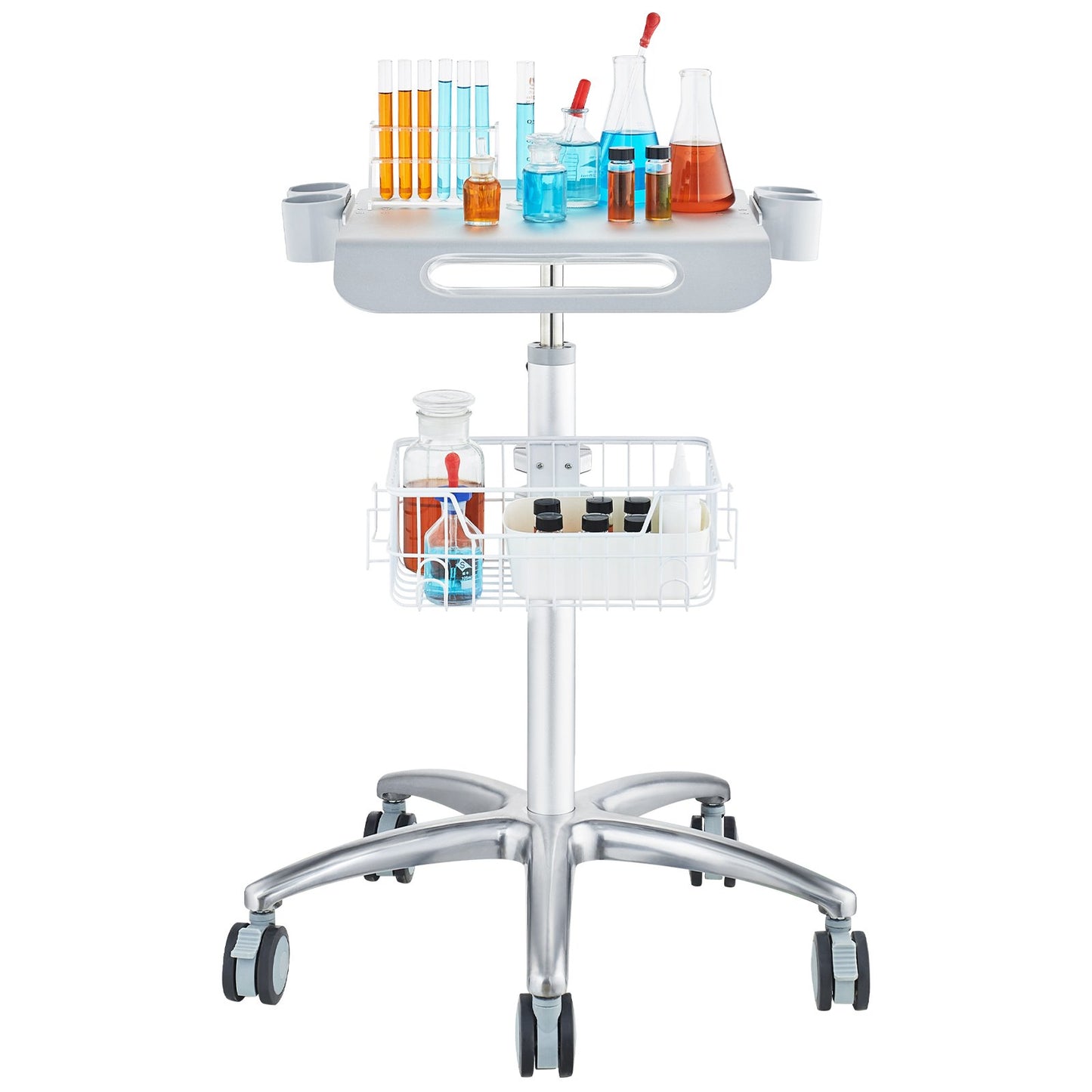 Medical Cart, Salon Cart with Wheels, Mobile Trolley Cart 26.77"-42.91" Height Adjustable, Metal Salon Stations for Hairdresser, Rolling Stationary Lab Cart for Clinic, Beauty and Salon