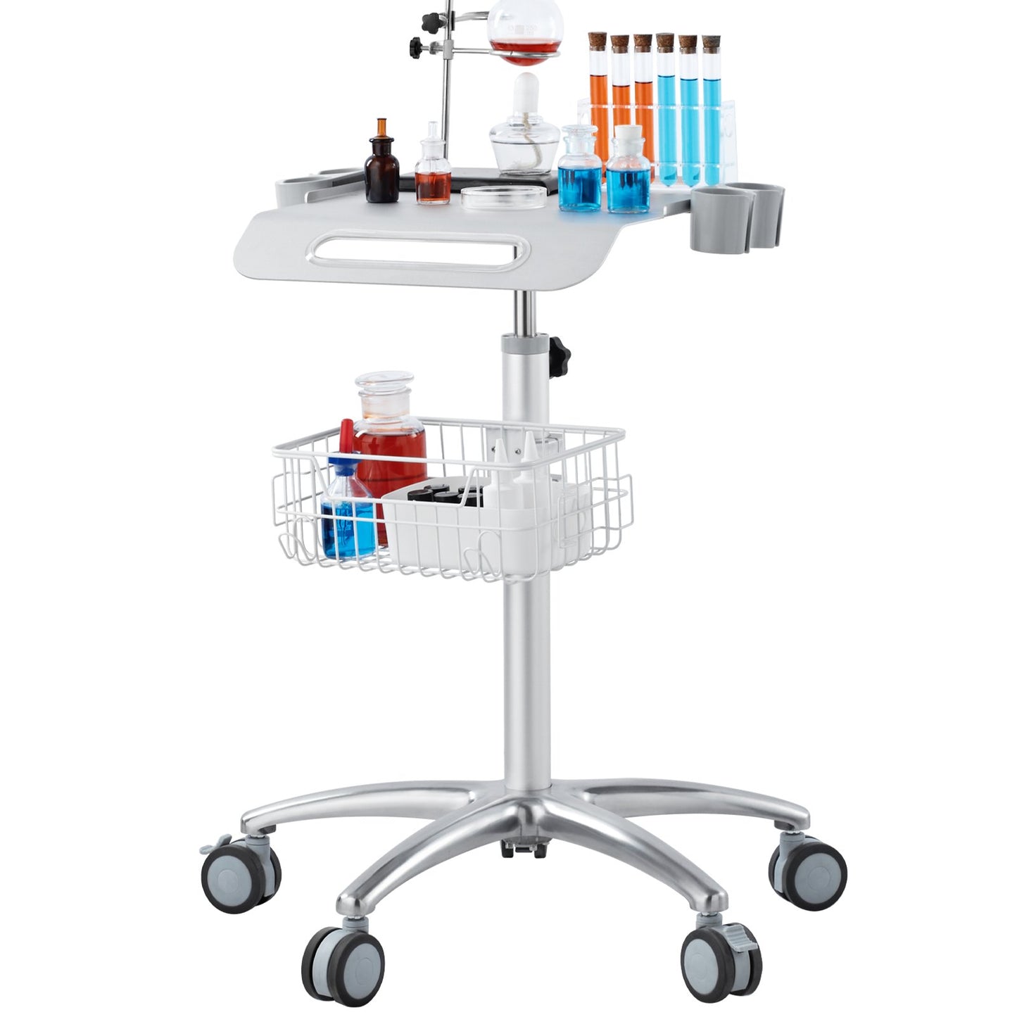 Medical Cart, Salon Cart with Wheels, Mobile Trolley Cart 26.77"-42.91" Height Adjustable, Metal Salon Stations for Hairdresser, Rolling Stationary Lab Cart for Clinic, Beauty and Salon