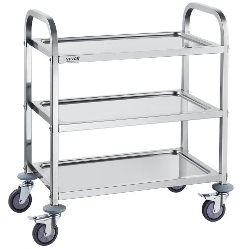 Stainless Steel Cart, 3 Layers Lab Utility Cart 400 lbs Weight Capacity, Medical Cart with Lockable Universal Wheels, for Lab, Clinic, Kitchen, Salon