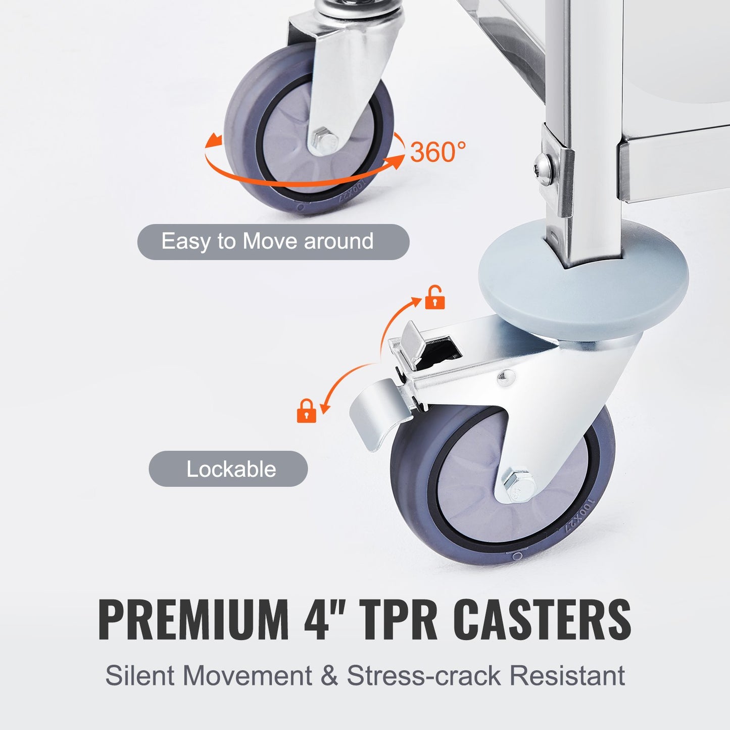 Stainless Steel Cart, 3 Layers Lab Cart 400 lbs Weight Capacity, Medical Cart with Lockable Universal Wheels, for Lab, Clinic, Kitchen, Salon