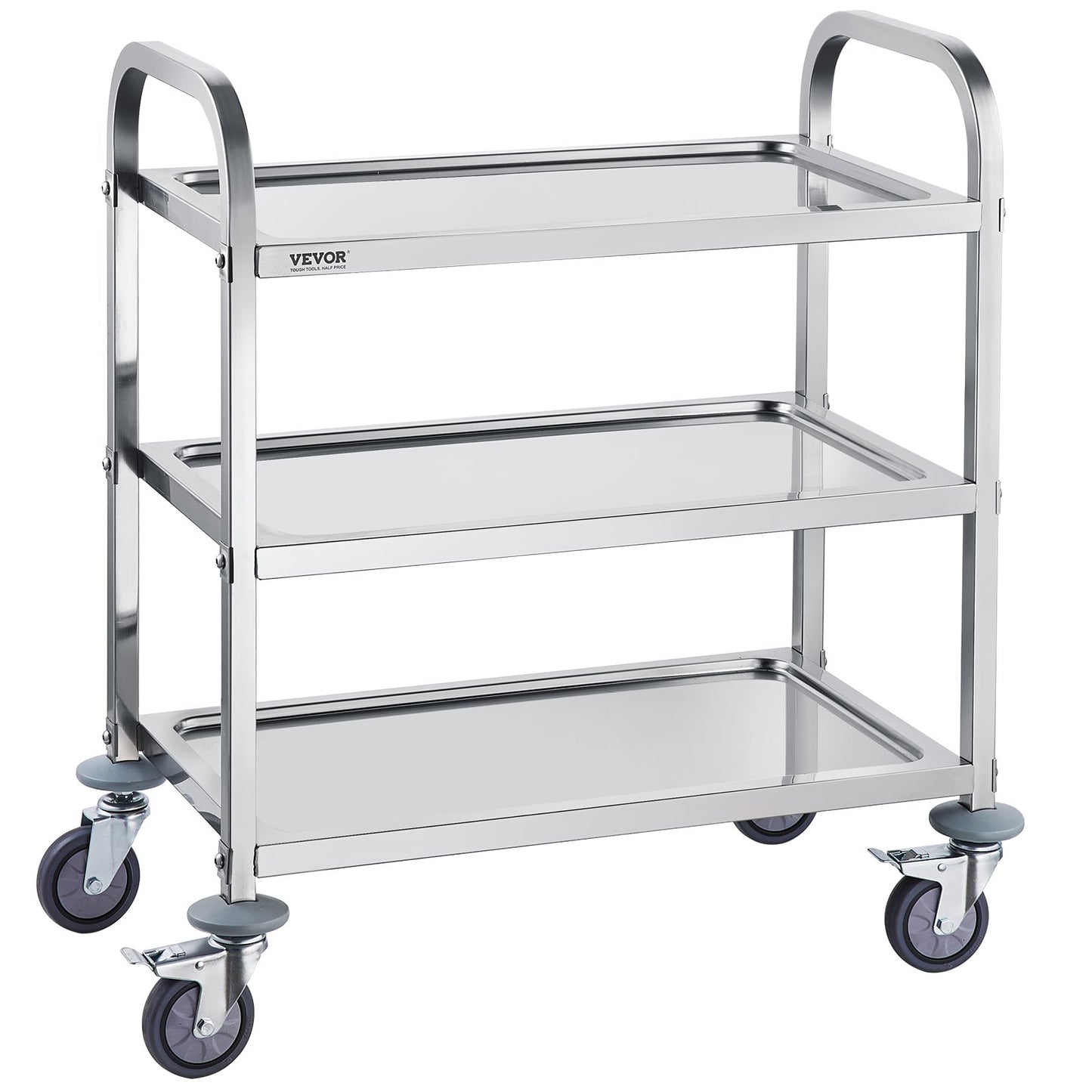 Stainless Steel Cart, 3 Layers Lab Cart 400 lbs Weight Capacity, Medical Cart with Lockable Universal Wheels, for Lab, Clinic, Kitchen, Salon