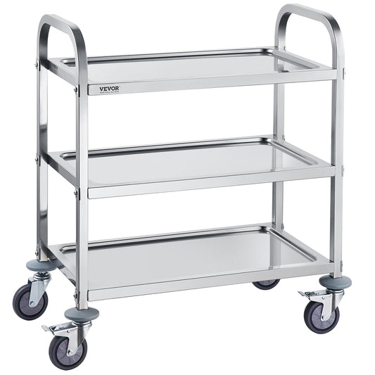 Stainless Steel Cart, 3 Layers Lab Cart 400 lbs Weight Capacity, Medical Cart with Lockable Universal Wheels, for Lab, Clinic, Kitchen, Salon