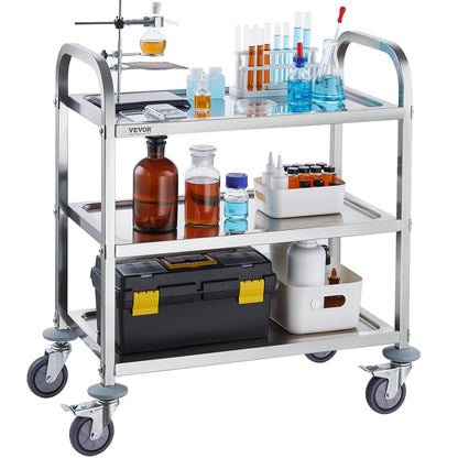 Stainless Steel Cart, 3 Layers Lab Cart 400 lbs Weight Capacity, Medical Cart with Lockable Universal Wheels, for Lab, Clinic, Kitchen, Salon