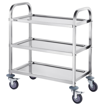 Stainless Steel Cart, 3 Layers Lab Cart 400 lbs Weight Capacity, Medical Cart with Lockable Universal Wheels, for Lab, Clinic, Kitchen, Salon