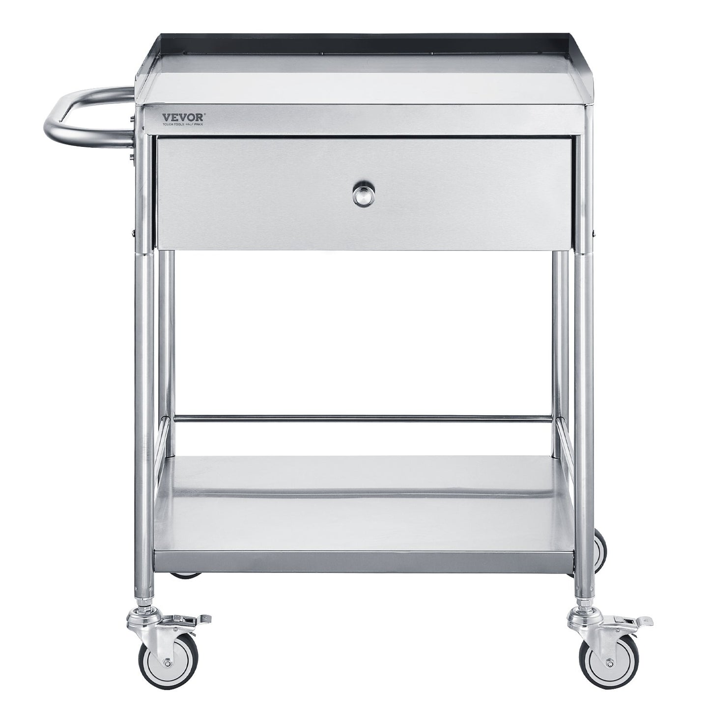 Medical Cart, 2-Tier Stainless Steel Trolley 220 lbs Weight Capacity, Lab Utility Cart with 360° Silent Wheels and a Drawer for Lab, Clinic, Kitchen, Salon
