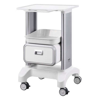 2 Tiers Lab Carts Mobile Medical Cart with 1 Drawer &amp; 1 Top Tray White
