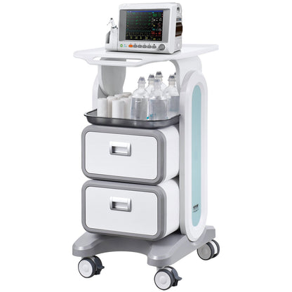 3 Tiers Lab Carts Mobile Medical Cart with 2 Drawers &amp; 1 Top Tray White