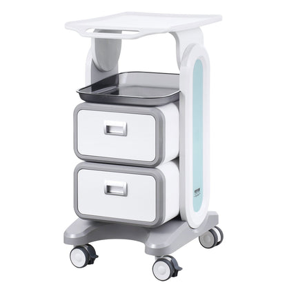 3 Tiers Lab Carts Mobile Medical Cart with 2 Drawers &amp; 1 Top Tray White