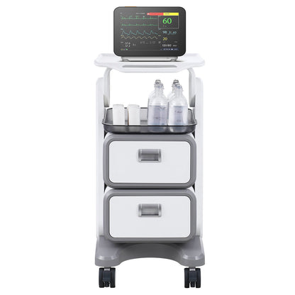 3 Tiers Lab Carts Mobile Medical Cart with 2 Drawers &amp; 1 Top Tray White