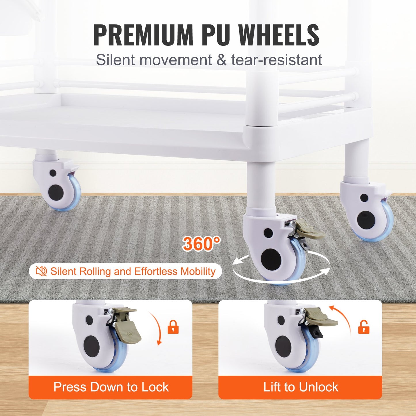 2 Tier Lab Carts Mobile Medical Cart 2 Trays 2 Drawers 3 Trash Cans White