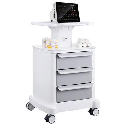 4 Tiers Lab Carts Mobile Medical Cart with 3 Drawers &amp; 1 Top Tray White