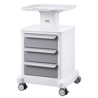 4 Tiers Lab Carts Mobile Medical Cart with 3 Drawers &amp; 1 Top Tray White