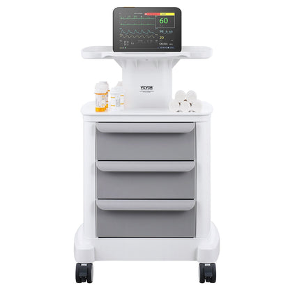 4 Tiers Lab Carts Mobile Medical Cart with 3 Drawers &amp; 1 Top Tray White