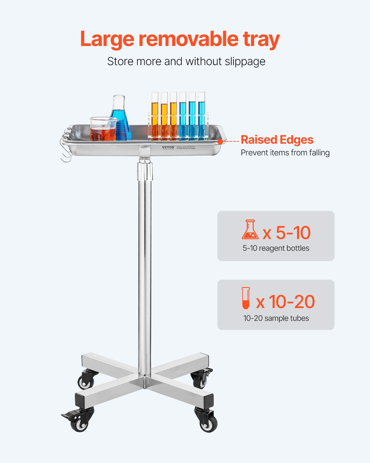 Mobile Mayo Stand Stainless Steel Mayo Tray 25.2"-39.8" with Removable Tray