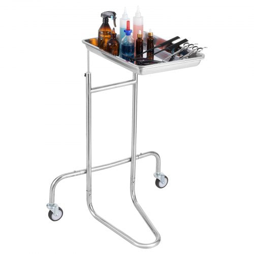 Stainless Steel Lab Carts, Lab Utility Cart with Single Tray, Mobile Medical Cart with 2 Silent Wheels, Lab Rolling Cart for Lab, Clinic, Hospital, Salon