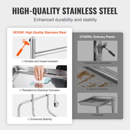 Stainless Steel Lab Cart with Single Tray and 2 Silent Wheels for Lab Clinic
