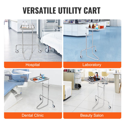 Stainless Steel Lab Cart with Single Tray and 2 Silent Wheels for Lab Clinic
