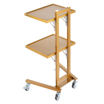 2-Tier Stainless Steel Lab Carts with 2 Trays and 4 Silent Wheels Golden