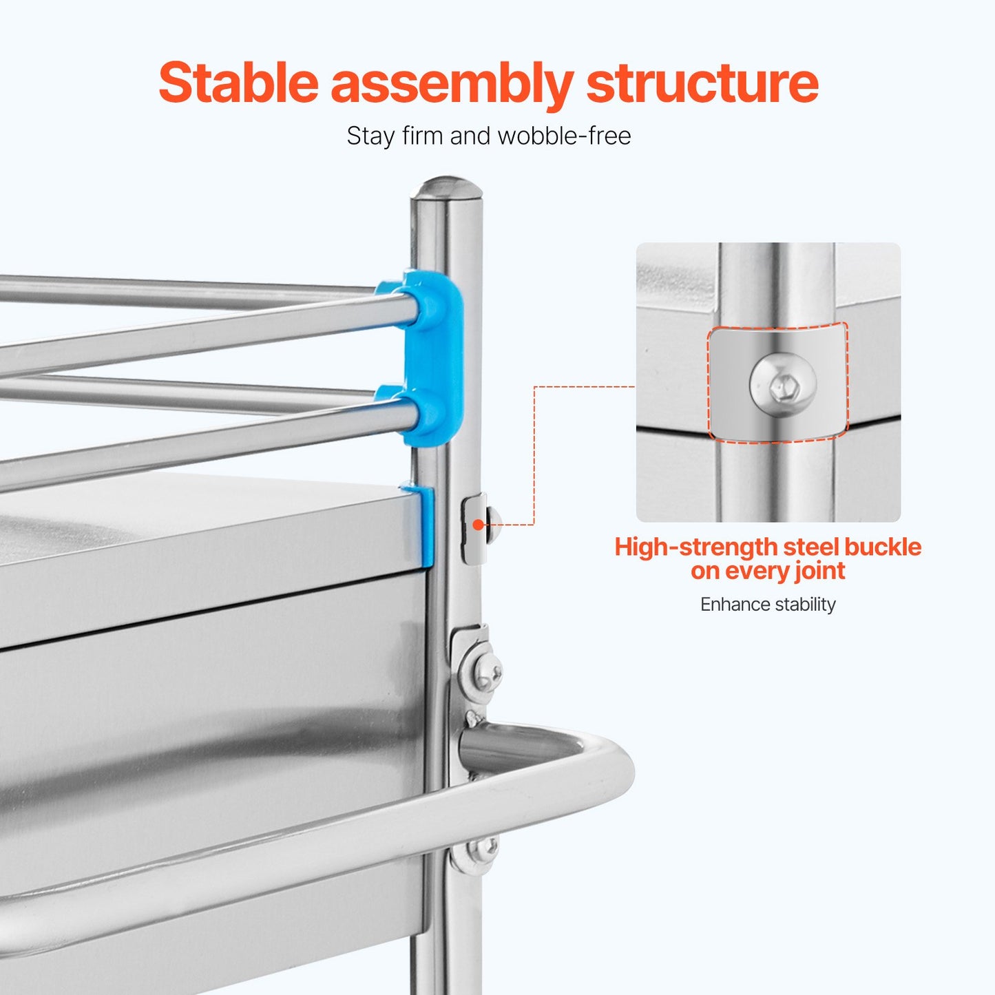 Service Cart, 2 Layers Stainless Steel Utility Rolling Cart, Medical Cart with Two Drawers, Dental Utility Cart with Lockable Wheels and A Bucket, Ideal for Laboratory, Hospital, Dental Use