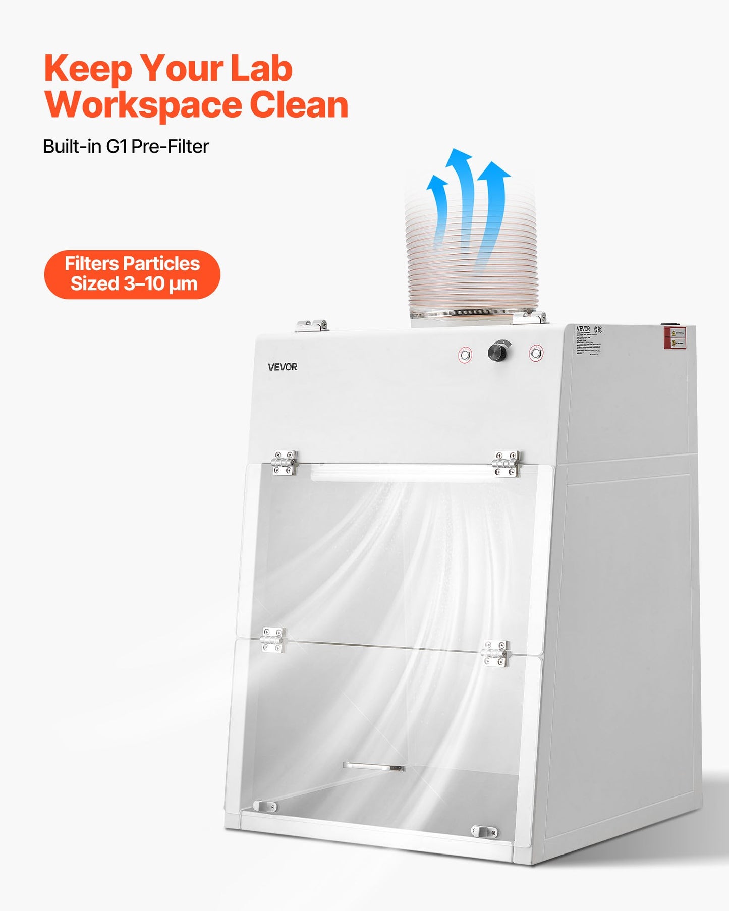 Ducted Fume Hood, 22.83 x 25.98 x 24.80 inch Working Area, Lab Fume Hood with LED Light and G1 Pre-Filter, Exhaust Equipment for Laboratory Fume Control and Pharmaceutical Compounding, White