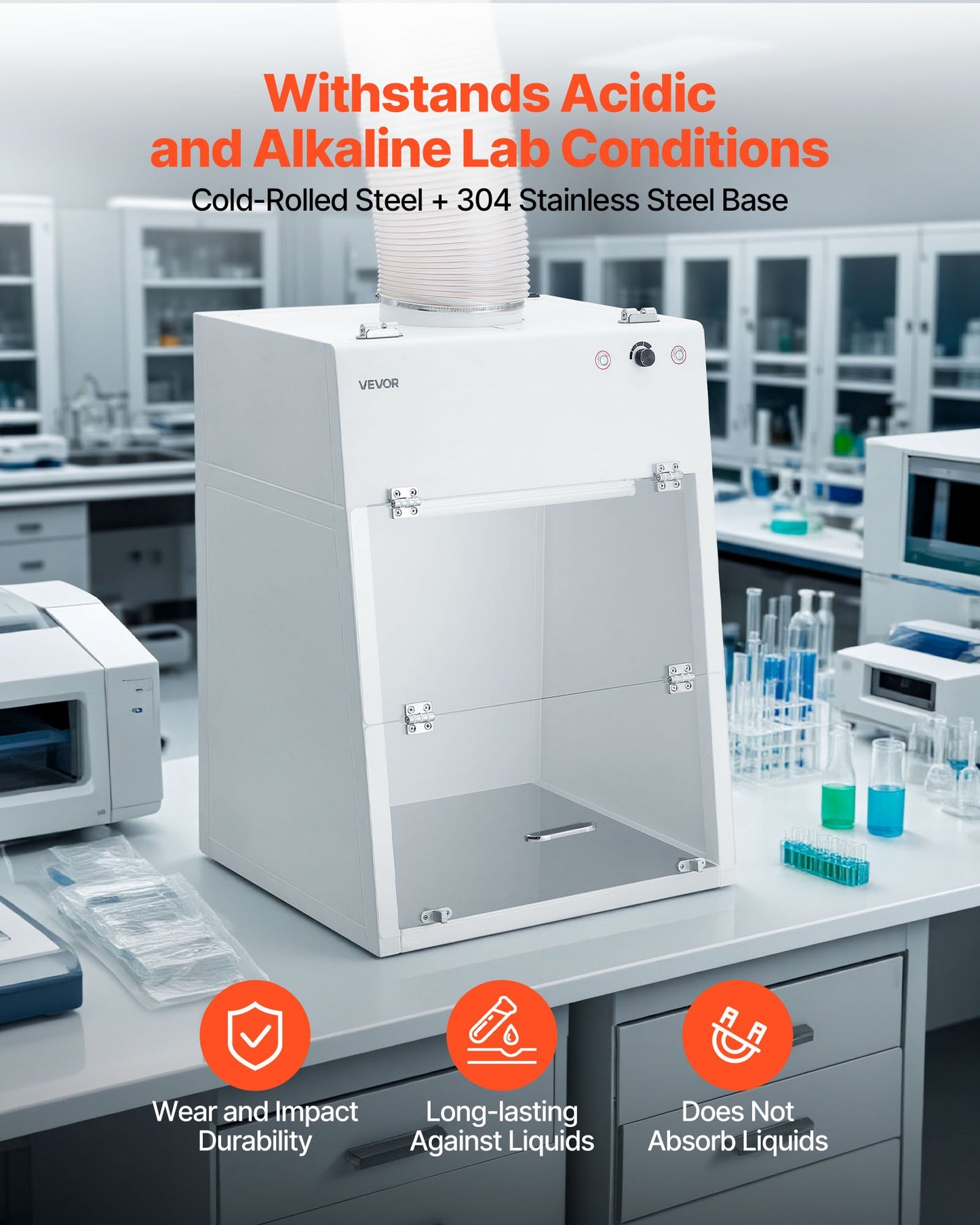 Ducted Fume Hood, 22.83 x 25.98 x 24.80 inch Working Area, Lab Fume Hood with LED Light and G1 Pre-Filter, Exhaust Equipment for Laboratory Fume Control and Pharmaceutical Compounding, White