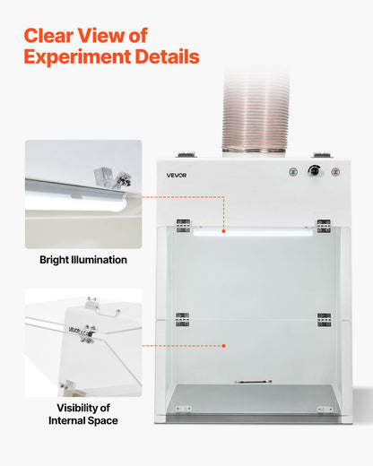Ducted Fume Hood, 22.83 x 25.98 x 24.80 inch Working Area, Lab Fume Hood with LED Light and G1 Pre-Filter, Exhaust Equipment for Laboratory Fume Control and Pharmaceutical Compounding, White