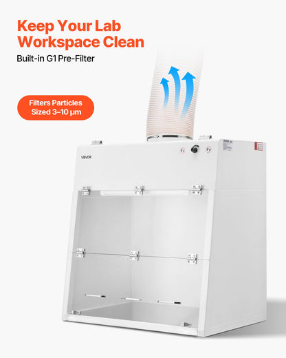 Ducted Fume Hood, 23.62 x 31.69 x 27.56 inch Working Area, Lab Fume Hood with LED Light and G1 Pre-Filter, Exhaust Equipment for Laboratory Fume Control and Pharmaceutical Compounding, White