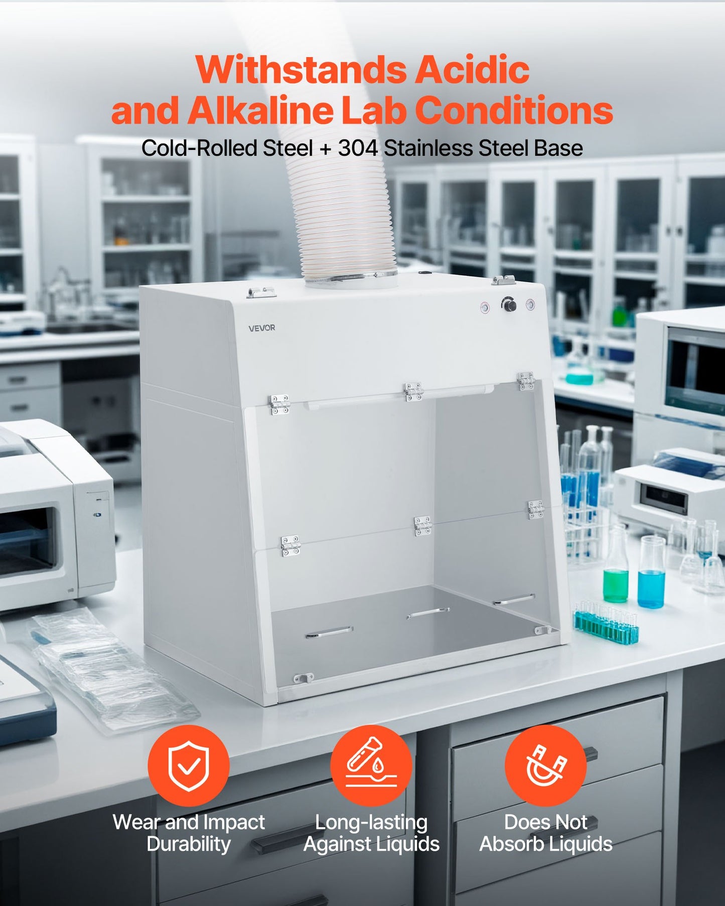 Ducted Fume Hood, 23.62 x 31.69 x 27.56 inch Working Area, Lab Fume Hood with LED Light and G1 Pre-Filter, Exhaust Equipment for Laboratory Fume Control and Pharmaceutical Compounding, White