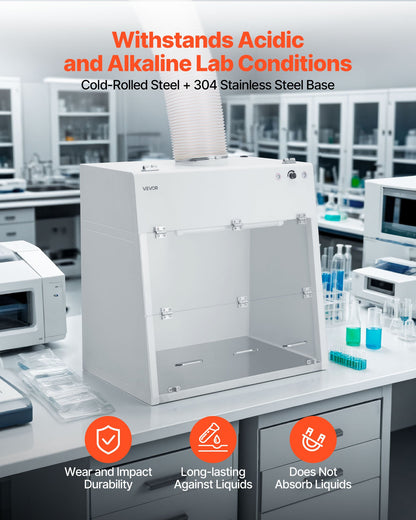 Ducted Fume Hood, 23.62 x 31.69 x 27.56 inch Working Area, Lab Fume Hood with LED Light and G1 Pre-Filter, Exhaust Equipment for Laboratory Fume Control and Pharmaceutical Compounding, White