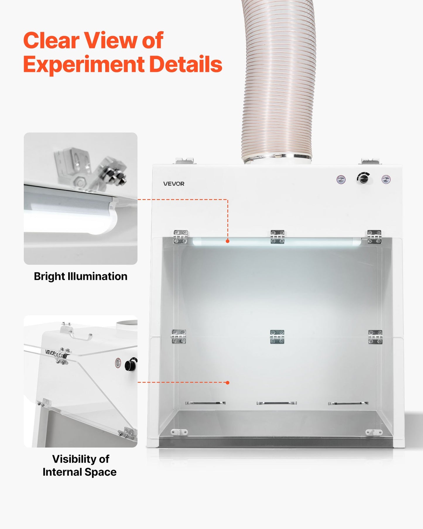 Ducted Fume Hood, 23.62 x 31.69 x 27.56 inch Working Area, Lab Fume Hood with LED Light and G1 Pre-Filter, Exhaust Equipment for Laboratory Fume Control and Pharmaceutical Compounding, White