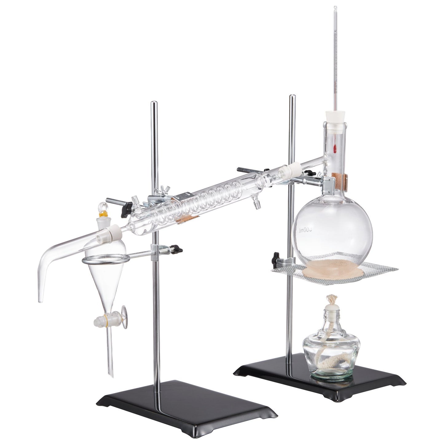 Essential Oil Distillation Kit, 500ml Distillation Apparatus, 3.3 Boro Lab Glassware Distillation Kit with Alcohol Lamp, Ceramic Mesh and 24, 40 Joints, 28 pcs.
