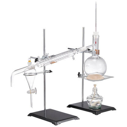 Essential Oil Distillation Kit, 500ml Distillation Apparatus, 3.3 Boro Lab Glassware Distillation Kit with Alcohol Lamp, Ceramic Mesh and 24, 40 Joints, 28 pcs.