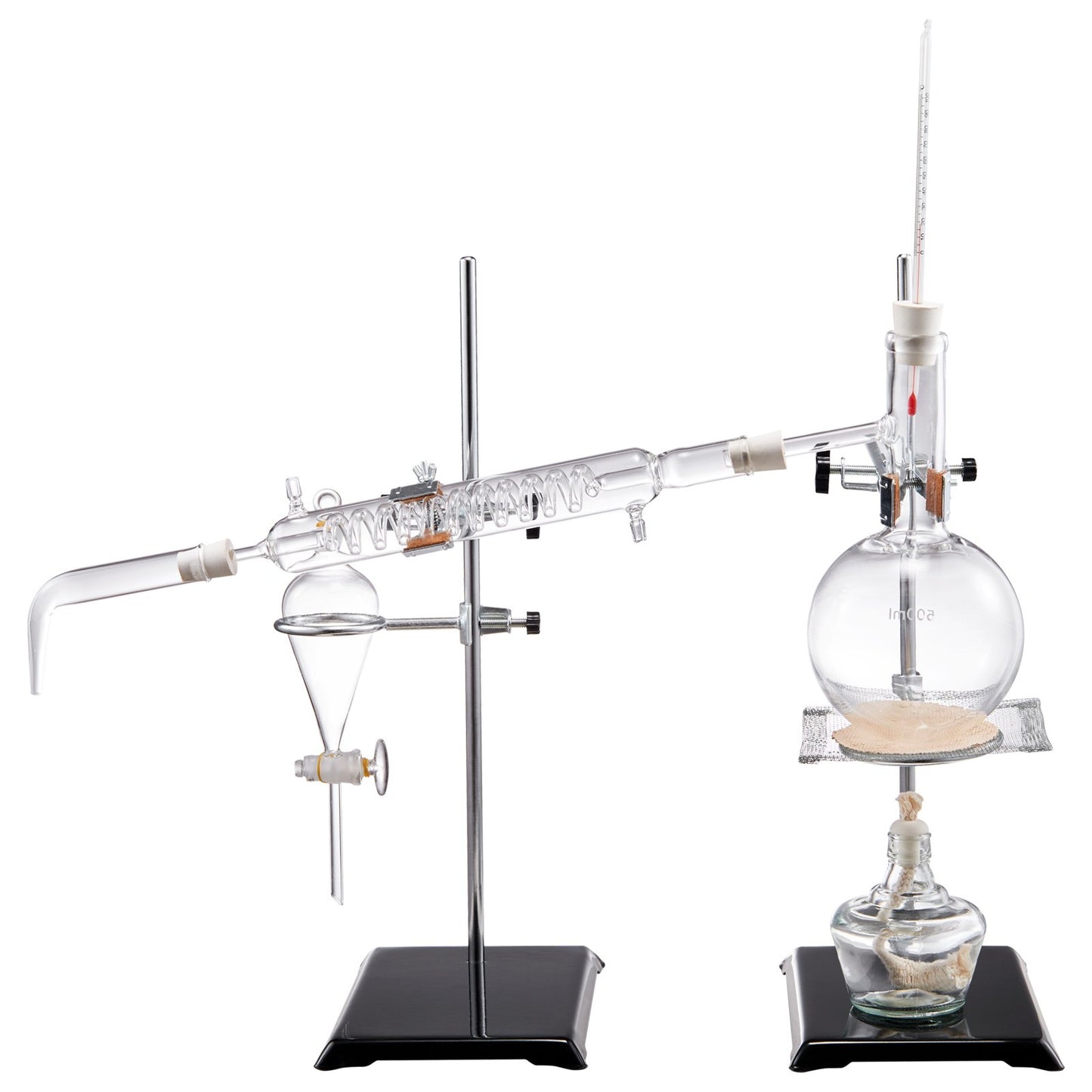 Essential Oil Distillation Kit, 500ml Distillation Apparatus, 3.3 Boro Lab Glassware Distillation Kit with Alcohol Lamp, Ceramic Mesh and 24, 40 Joints, 28 pcs.