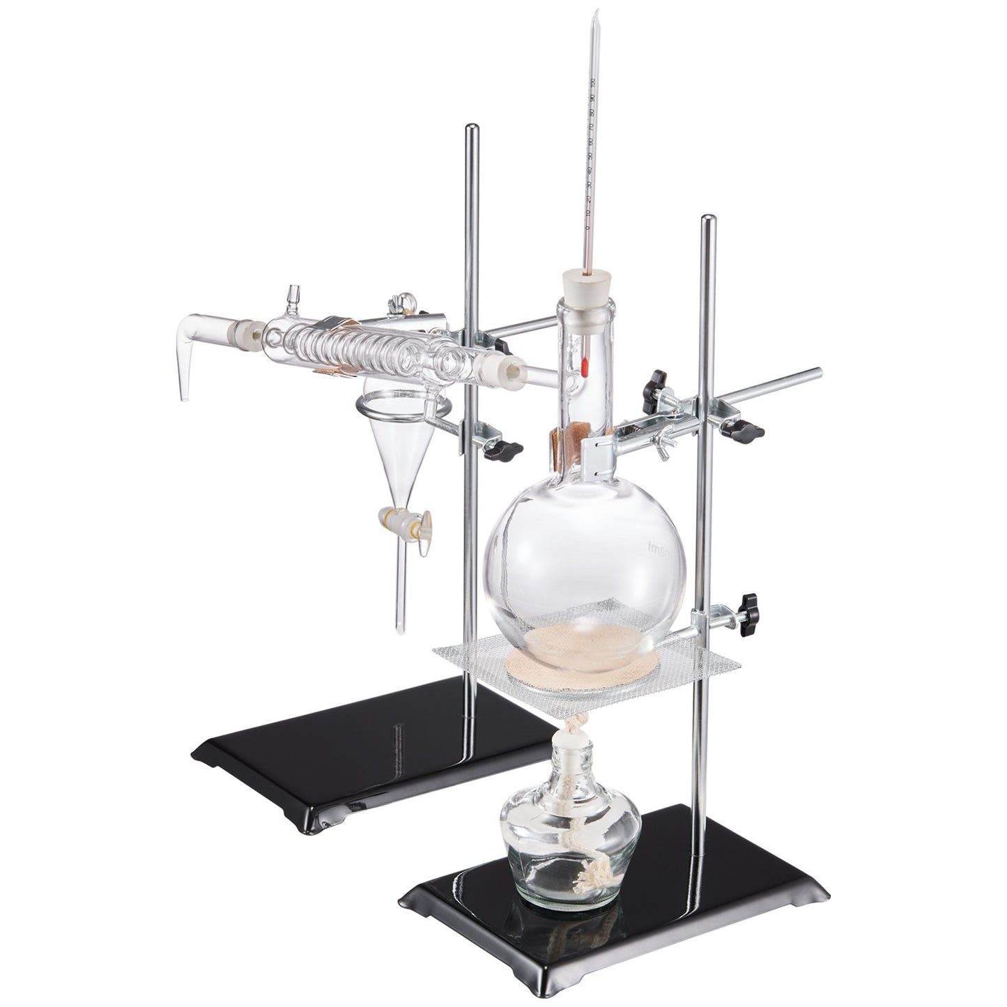 Essential Oil Distillation Kit, 500ml Distillation Apparatus, 3.3 Boro Lab Glassware Distillation Kit with Alcohol Lamp, Ceramic Mesh and 24, 40 Joints, 28 pcs.