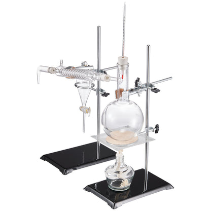 Essential Oil Distillation Kit, 500ml Distillation Apparatus, 3.3 Boro Lab Glassware Distillation Kit with Alcohol Lamp, Ceramic Mesh and 24, 40 Joints, 28 pcs.