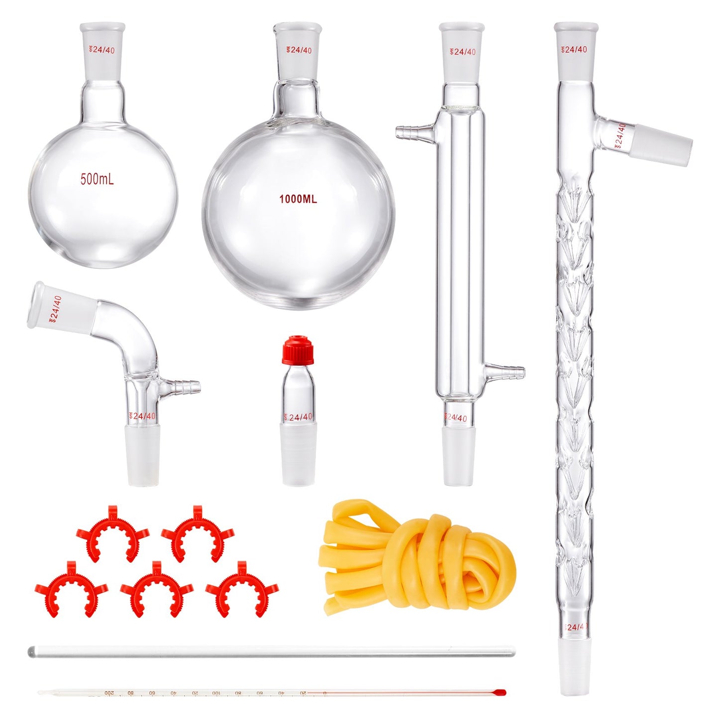 Lab Distillation Kit, 3.3 Boro Lab Glass Distillation Kit with 24, 40 Joints, 1000ml Essential Oil Distillation Equipment, 14pcs Glassware Set