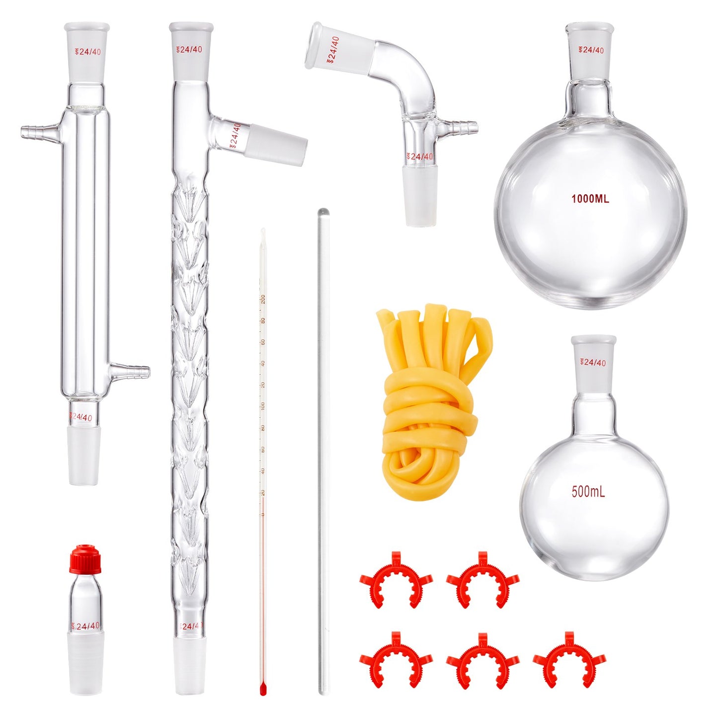 Lab Distillation Kit, 3.3 Boro Lab Glass Distillation Kit with 24, 40 Joints, 1000ml Essential Oil Distillation Equipment, 14pcs Glassware Set