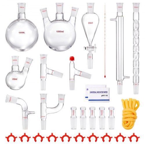 Lab Distillation Kit, 3.3 Boro Lab Glass Distillation Kit with 24, 40 Joints, 1000ml Essential Oil Distillation Equipment, 29pcs Glassware Set | EU