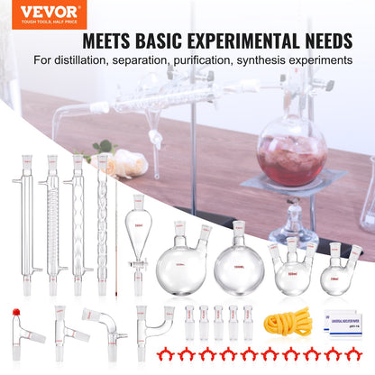 Lab Distillation Kit, 3.3 Boro Lab Glass Distillation Kit with 24, 40 Joints, 1000ml Essential Oil Distillation Equipment, 32pcs Set of Glassware
