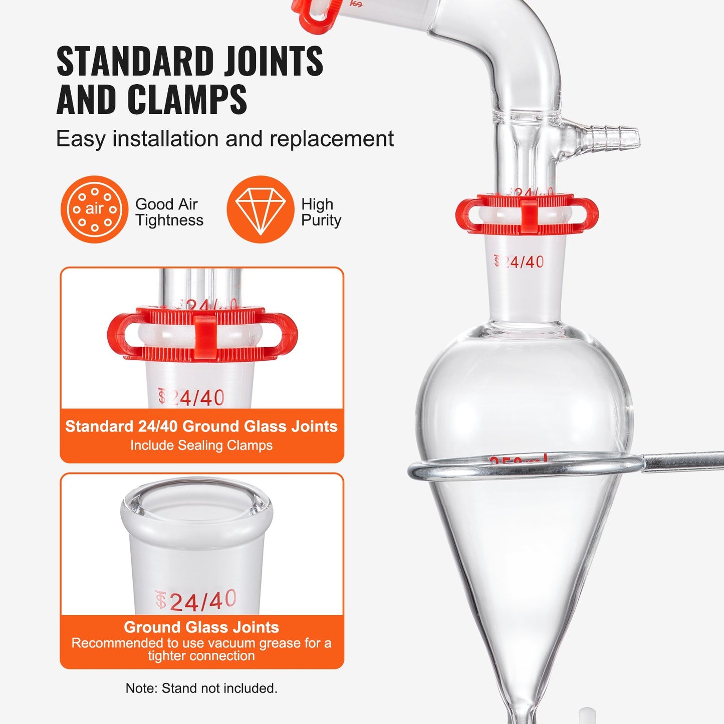 Lab Distillation Kit, 3.3 Boro Lab Glass Distillation Kit with 24, 40 Joints, 1000ml Essential Oil Distillation Equipment, 32pcs Set of Glassware