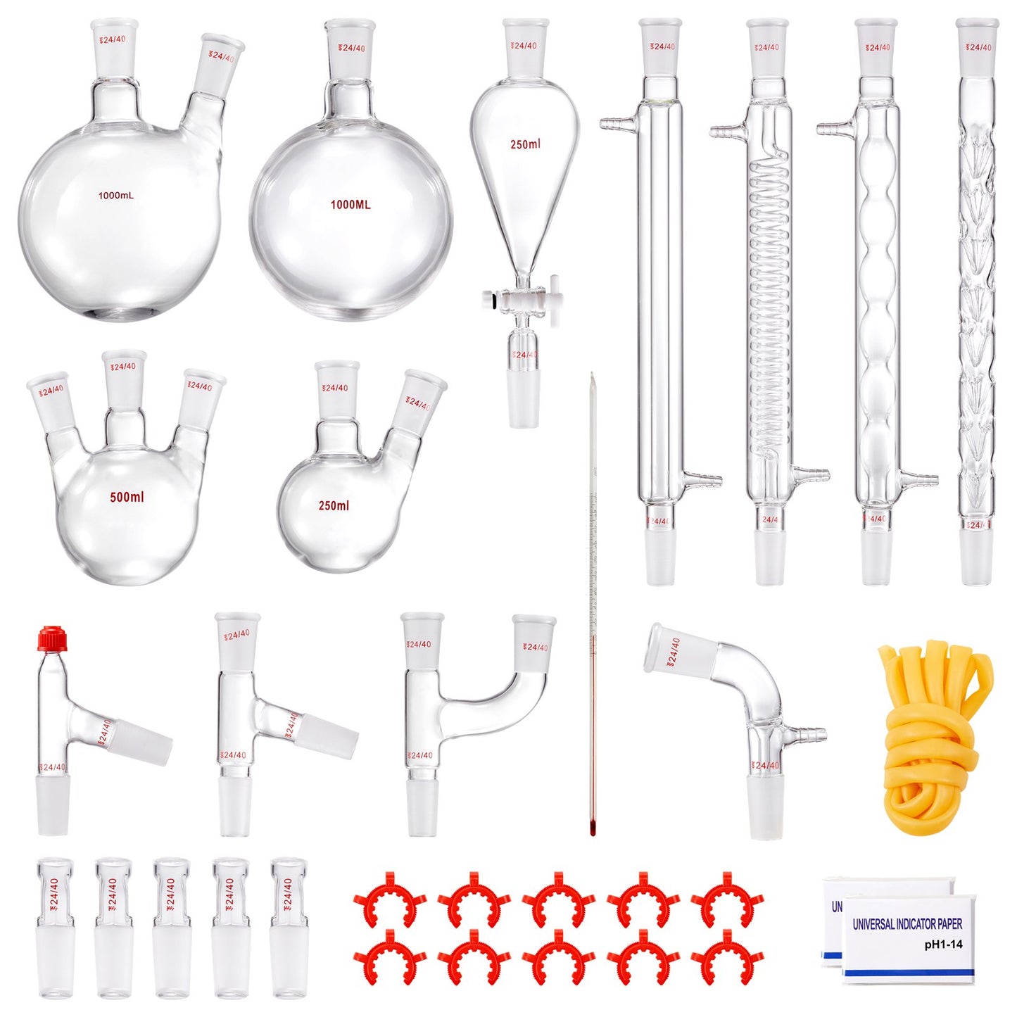 Lab Distillation Kit, 3.3 Boro Lab Glass Distillation Kit with 24, 40 Joints, 1000ml Essential Oil Distillation Equipment, 32pcs Set of Glassware