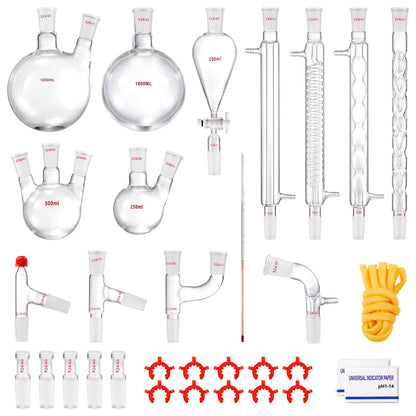 Lab Distillation Kit, 3.3 Boro Lab Glass Distillation Kit with 24, 40 Joints, 1000ml Essential Oil Distillation Equipment, 32pcs Set of Glassware