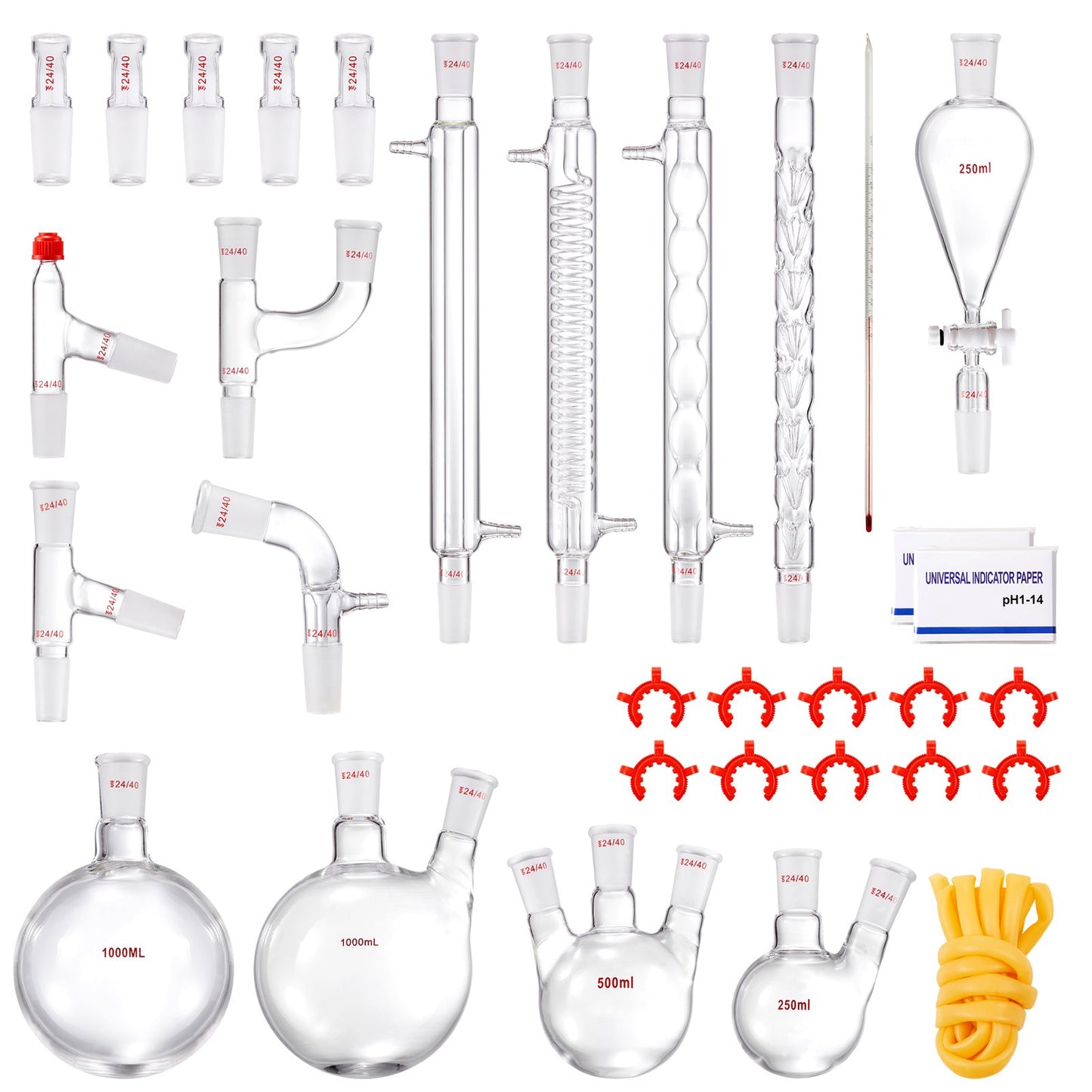 Lab Distillation Kit, 3.3 Boro Lab Glass Distillation Kit with 24, 40 Joints, 1000ml Essential Oil Distillation Equipment, 32pcs Set of Glassware
