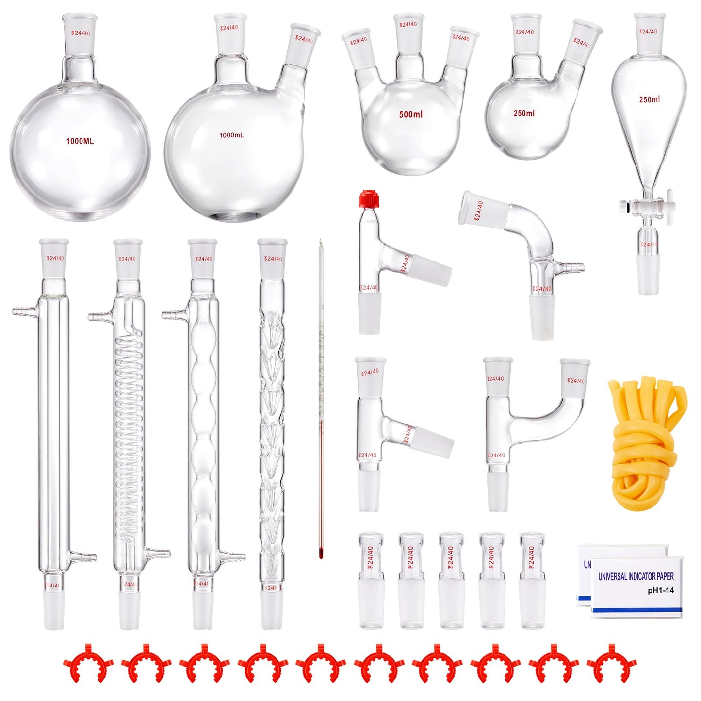 Lab Distillation Kit, 3.3 Boro Lab Glass Distillation Kit with 24, 40 Joints, 1000ml Essential Oil Distillation Equipment, 32pcs Set of Glassware