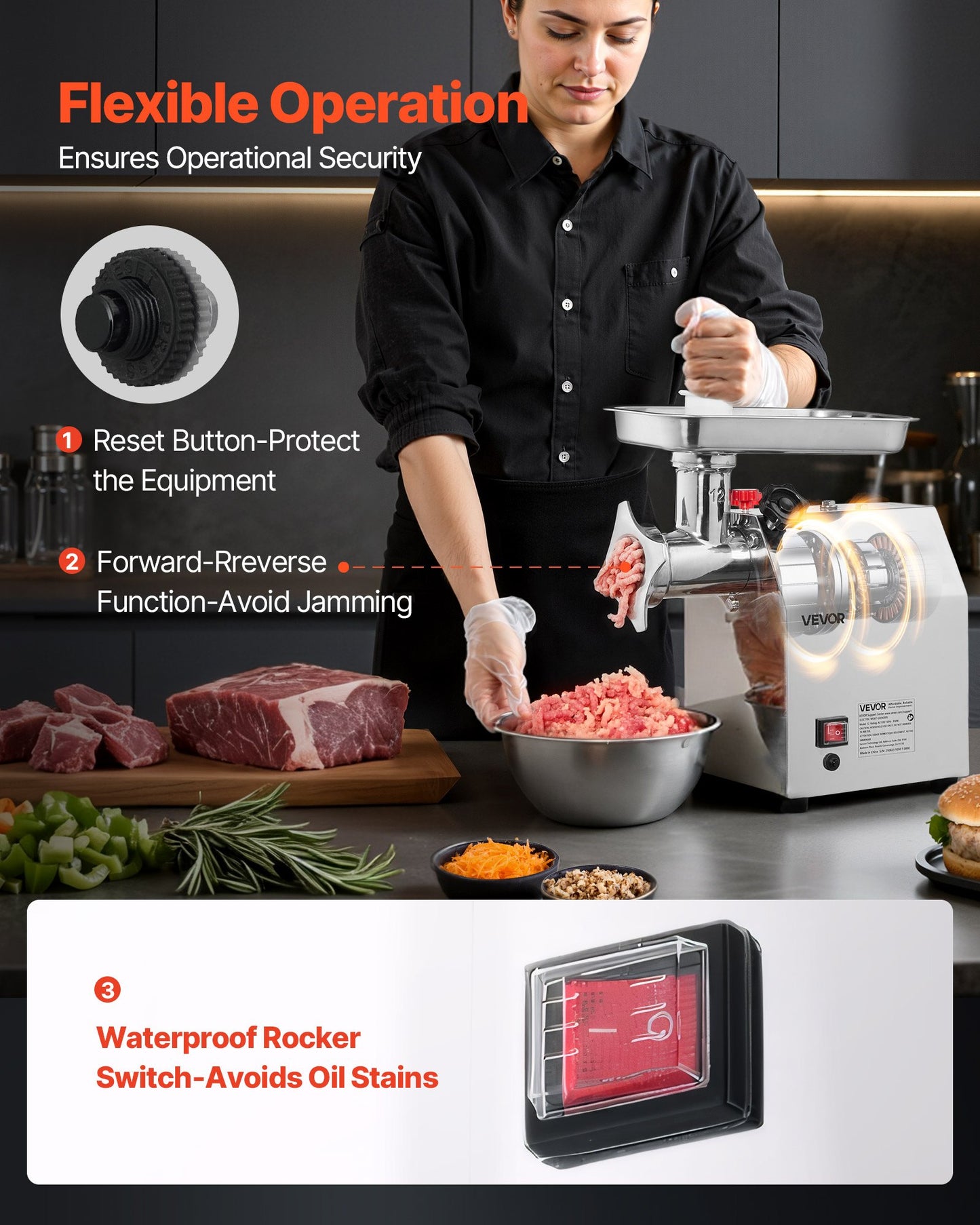 Commercial Electric Meat Grinder, 7 lbs/min Capacity, #12 Industrial Meat Mincer with 2 Stainless Steel Blades, 2 Grinding Plates, 850W Heavy-Duty Sausage Maker Stuffer, for Kitchen, Restaurant