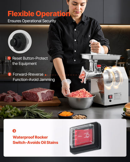 Commercial Electric Meat Grinder, 7 lbs/min Capacity, #12 Industrial Meat Mincer with 2 Stainless Steel Blades, 2 Grinding Plates, 850W Heavy-Duty Sausage Maker Stuffer, for Kitchen, Restaurant