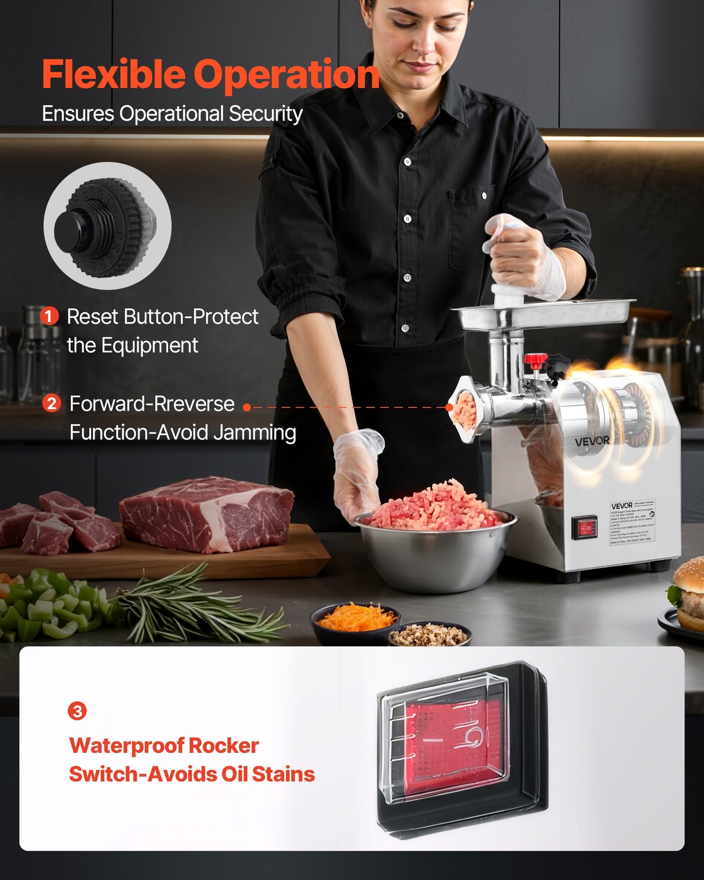 Commercial Electric Meat Grinder, 5 lbs/min Capacity, #8 Industrial Meat Mincer with 2 Stainless Steel Blades, 2 Grinding Plates, 600W Heavy-Duty Sausage Maker Stuffer, for Kitchen, Restaurant