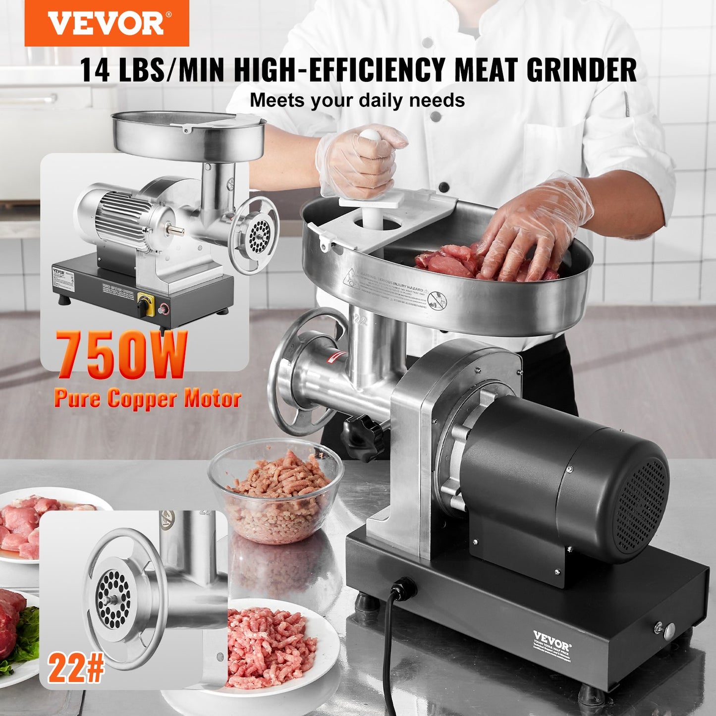 Commercial Electric Meat Grinder 14 Lbs/Min Sausage Stuffer Kitchen