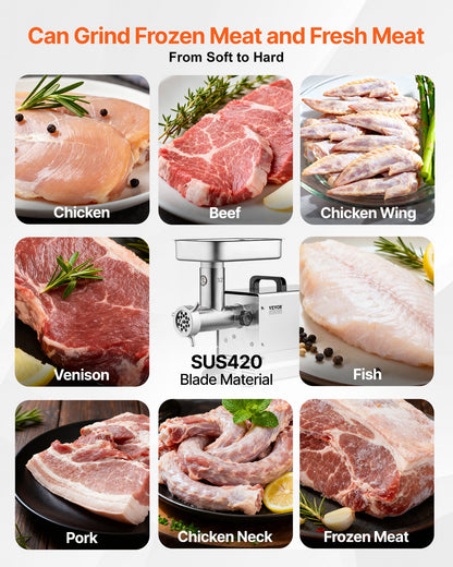 Meat Grinder, 21 Lbs/Min Capacity Electric Meat Grinders with Blade, Grinding Plate, Sausage Maker, Stainless Steel Commercial Meat Mincer for Kitchen Restaurant Butcher Store