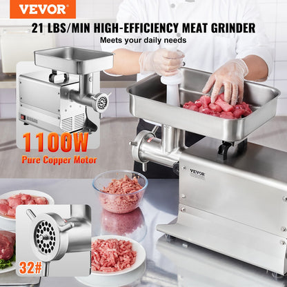 Commercial Electric Meat Grinder 21 Lbs/Min Sausage Stuffer Kitchen